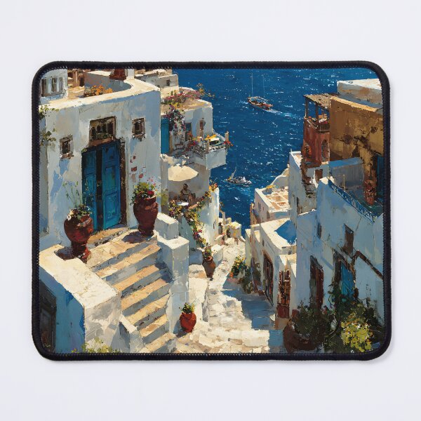 Item preview, Greek Island View with Whitewashed Buildings and Sailboats designed and sold by daila70.