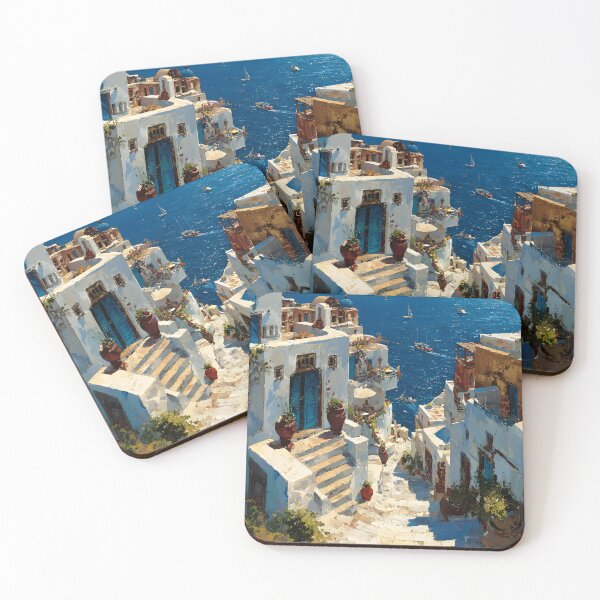 Item preview, Greek Island View with Whitewashed Buildings and Sailboats designed and sold by daila70.