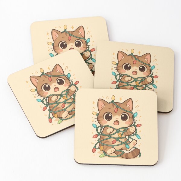 Item preview, Cute Christmas Cat Tangled in Lights by Modern Mojo | Kawaii Holiday Kitten Art | Funny Festive Pet Design designed and sold by Modern-Mojo.