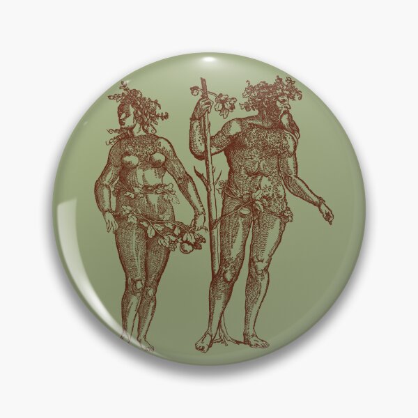 Item preview, Wild Man & Wild Woman' Hans Guldenmond Woodcut (olive green and sepia brown) designed and sold by Larkwort.