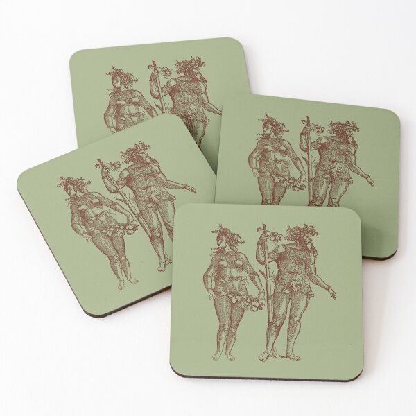 Item preview, Wild Man & Wild Woman' Hans Guldenmond Woodcut (olive green and sepia brown) designed and sold by Larkwort.