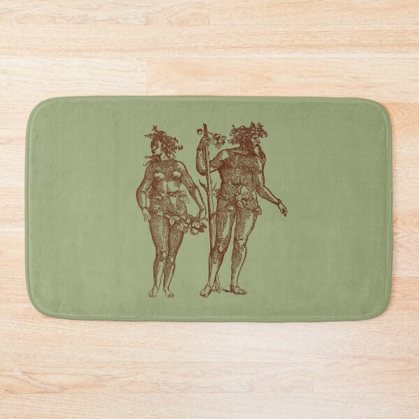 Item preview, Wild Man & Wild Woman' Hans Guldenmond Woodcut (olive green and sepia brown) designed and sold by Larkwort.