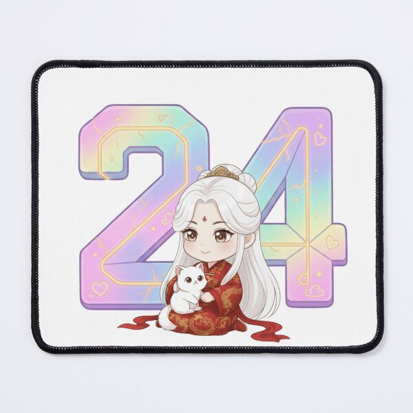 Item preview, Cute 24th Birthday Gift | Neon Holographic Chibi with White Cat designed and sold by PloySaiY.