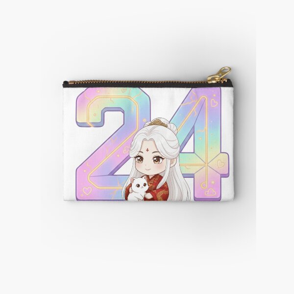 Item preview, Cute 24th Birthday Gift | Neon Holographic Chibi with White Cat designed and sold by PloySaiY.