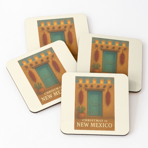 Item preview, Christmas in New Mexico – Turquoise Door with Chili Ristras & Farolitos designed and sold by Novel Works Studio.