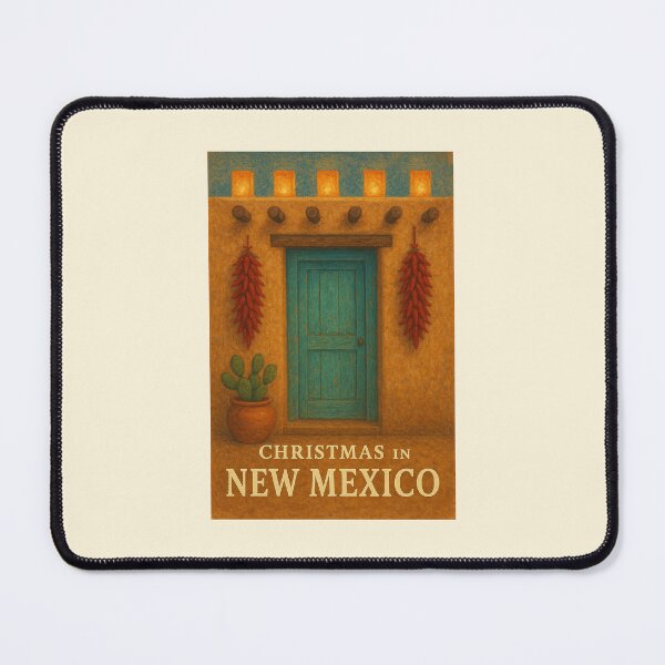 Item preview, Christmas in New Mexico – Turquoise Door with Chili Ristras & Farolitos designed and sold by Novel Works Studio.