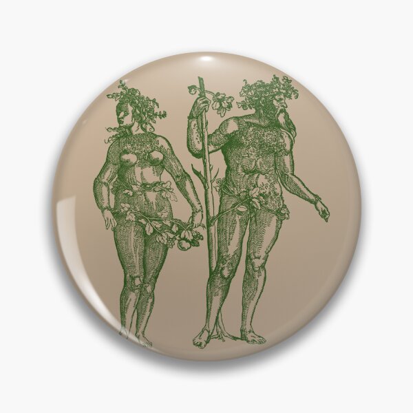 Item preview, Wild Man & Wild Woman' Hans Guldenmond Woodcut (green and peachy brown) designed and sold by Larkwort.