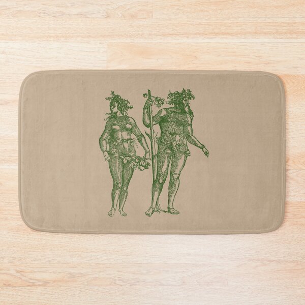 Item preview, Wild Man & Wild Woman' Hans Guldenmond Woodcut (green and peachy brown) designed and sold by Larkwort.