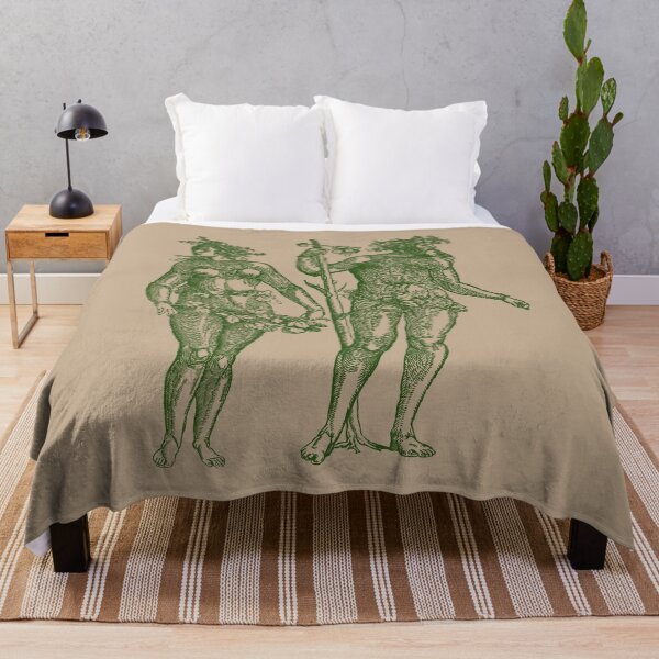 Item preview, Wild Man & Wild Woman' Hans Guldenmond Woodcut (green and peachy brown) designed and sold by Larkwort.