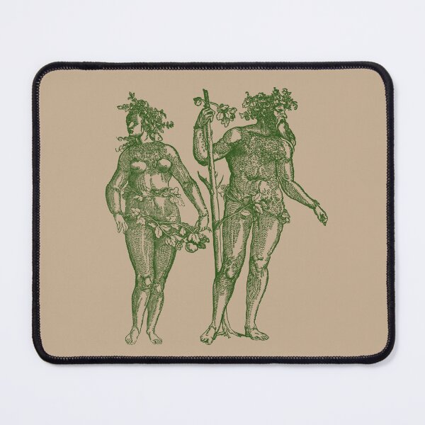 Item preview, Wild Man & Wild Woman' Hans Guldenmond Woodcut (green and peachy brown) designed and sold by Larkwort.