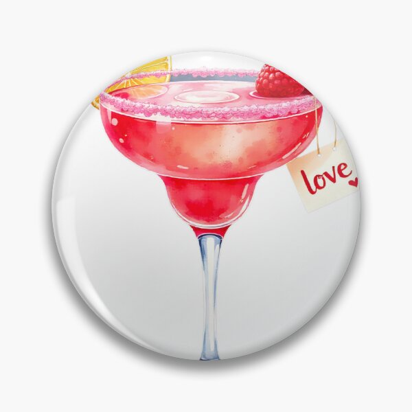 Item preview, Bright pink drink sits in a clear glass with heart-shaped, lemon and word lovedecoration  designed and sold by SpaceartLilu.