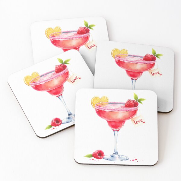 Item preview, Bright pink drink sits in a clear glass with heart-shaped, lemon and word lovedecoration  designed and sold by SpaceartLilu.