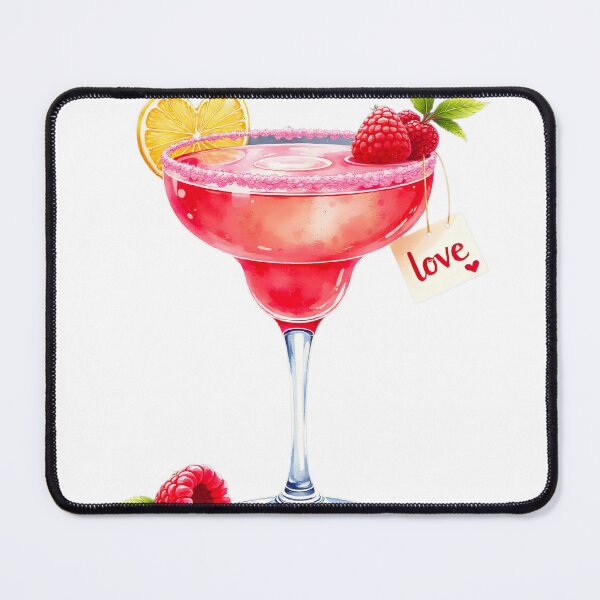 Item preview, Bright pink drink sits in a clear glass with heart-shaped, lemon and word lovedecoration  designed and sold by SpaceartLilu.