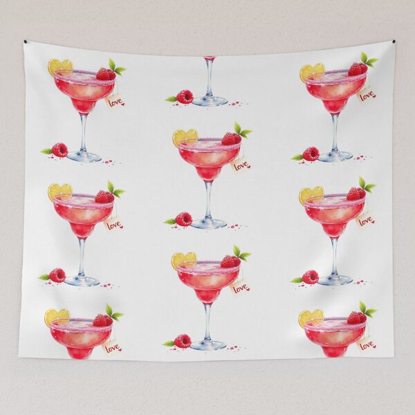 Item preview, Bright pink drink sits in a clear glass with heart-shaped, lemon and word lovedecoration  designed and sold by SpaceartLilu.