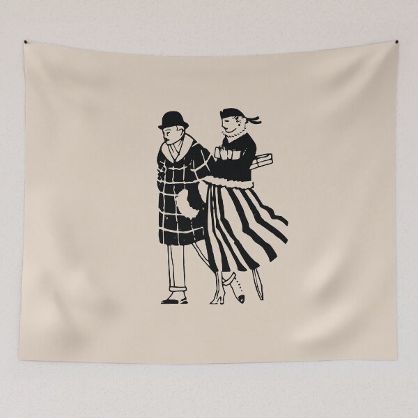 Item preview, Vintage Black and White Couple Illustration – Retro Fashion Line Art designed and sold by AzizamWorks.