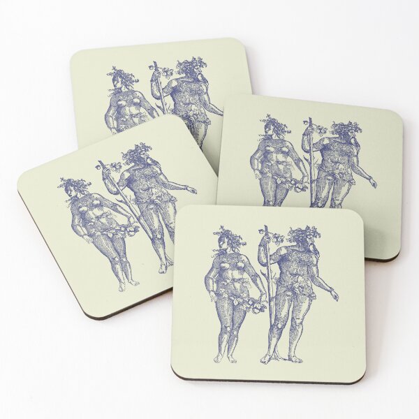 Item preview, Wild Man & Wild Woman' Hans Guldenmond Woodcut (indigo blue and light) designed and sold by Larkwort.