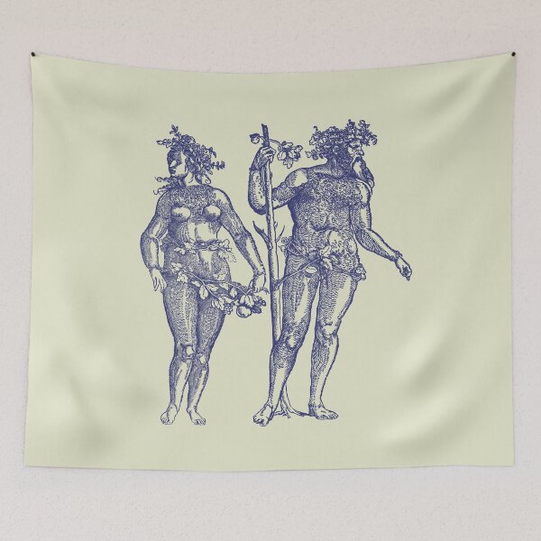 Item preview, Wild Man & Wild Woman' Hans Guldenmond Woodcut (indigo blue and light) designed and sold by Larkwort.
