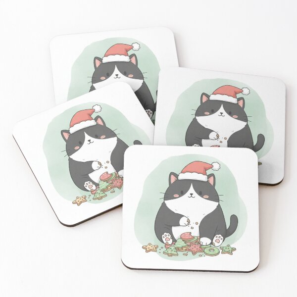 Item preview, Christmas Cat – Chubby Tuxedo Cat Eating Christmas Cookies designed and sold by FestiveFelines.