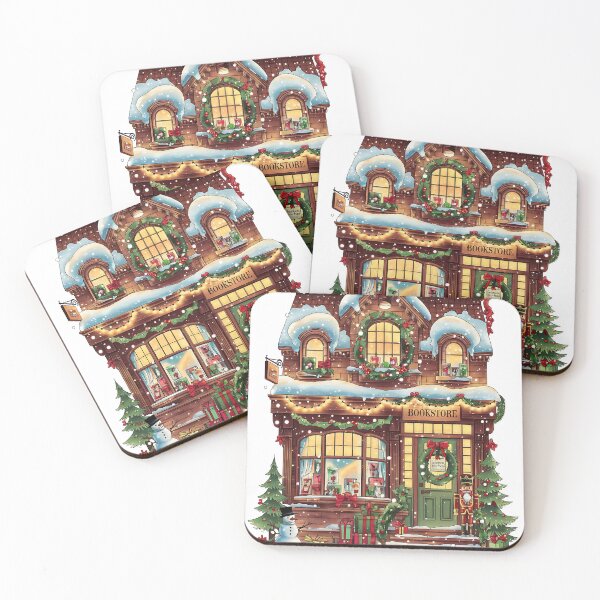 Item preview, Cozy Christmas Bookstore Winter Scene Illustration designed and sold by LunaPixelStudio.