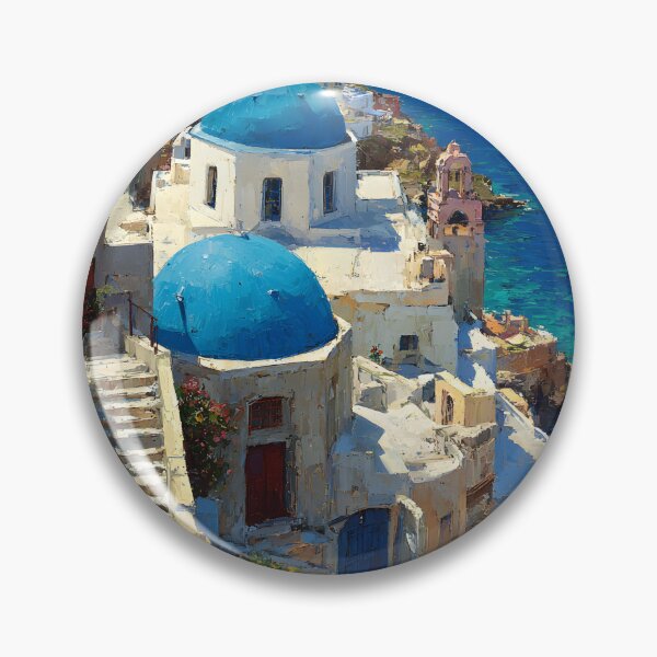 Item preview, Santorini White Buildings with Blue Domes and Aegean View designed and sold by daila70.