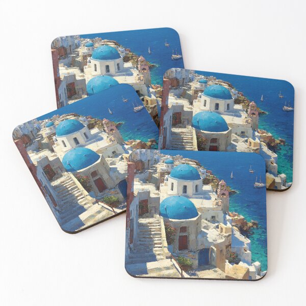 Item preview, Santorini White Buildings with Blue Domes and Aegean View designed and sold by daila70.