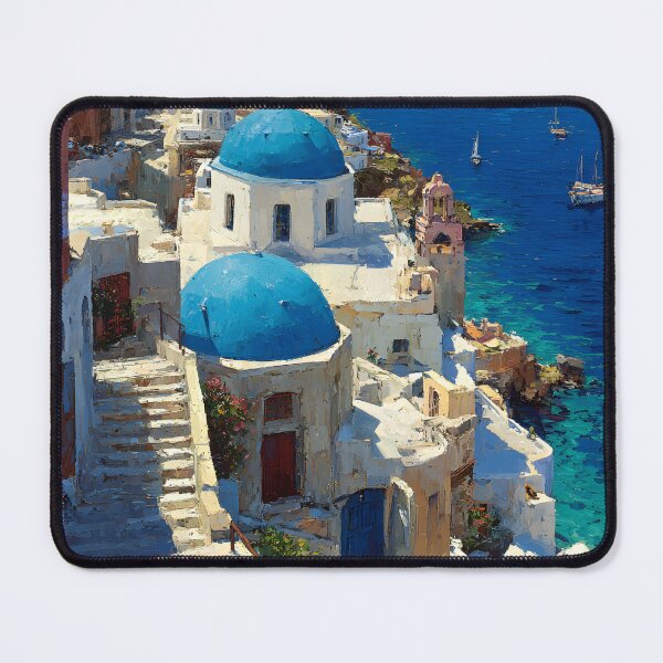 Item preview, Santorini White Buildings with Blue Domes and Aegean View designed and sold by daila70.