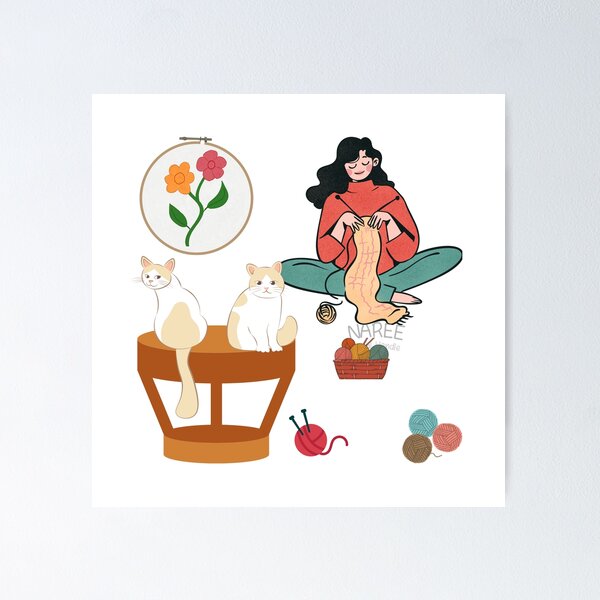 Item preview, Embroidery & Knitting with Cats designed and sold by KittenAndCo.
