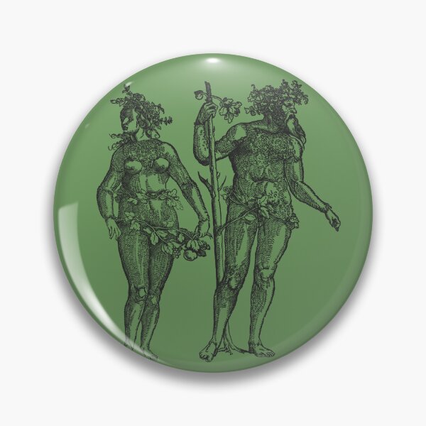 Item preview, Wild Man & Wild Woman' Hans Guldenmond Woodcut (green and dark) designed and sold by Larkwort.