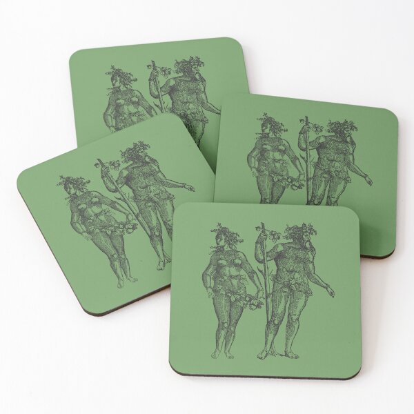 Item preview, Wild Man & Wild Woman' Hans Guldenmond Woodcut (green and dark) designed and sold by Larkwort.