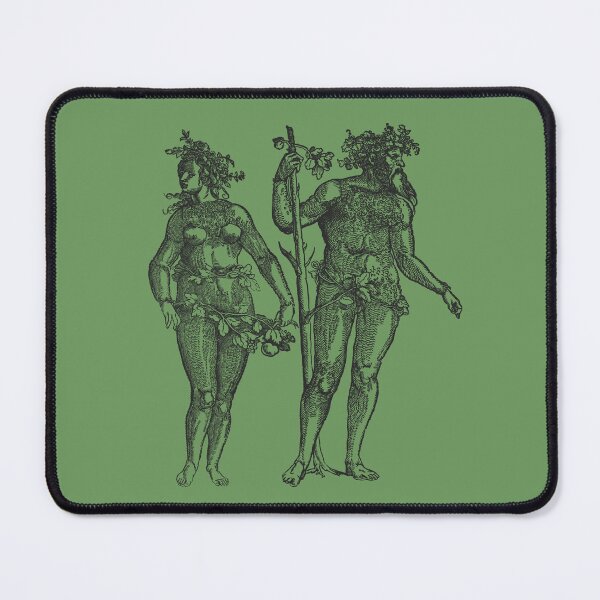 Item preview, Wild Man & Wild Woman' Hans Guldenmond Woodcut (green and dark) designed and sold by Larkwort.
