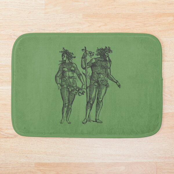 Item preview, Wild Man & Wild Woman' Hans Guldenmond Woodcut (green and dark) designed and sold by Larkwort.