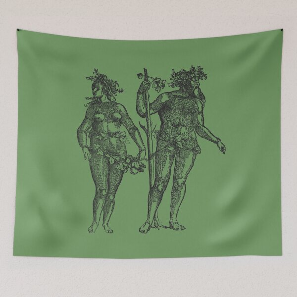 Item preview, Wild Man & Wild Woman' Hans Guldenmond Woodcut (green and dark) designed and sold by Larkwort.