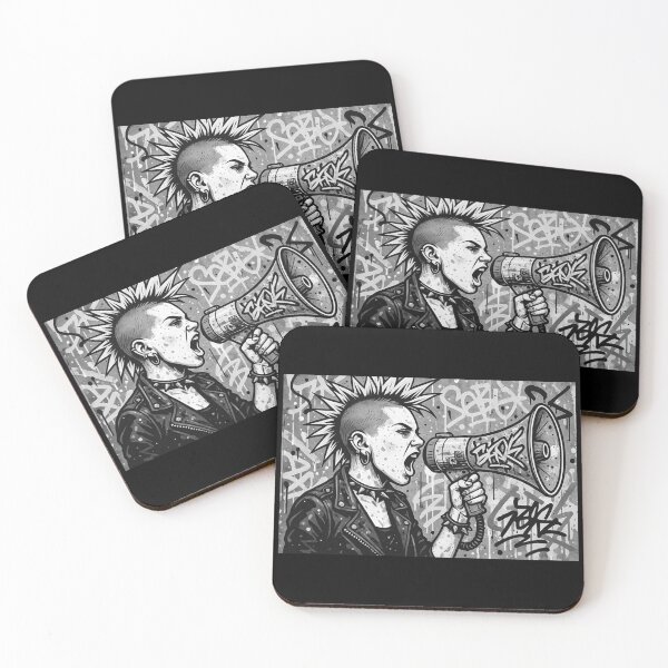 Item preview, Radical Voice Punk Activism - Black and White Grayscale Mohawk Street Art designed and sold by AldenTees.