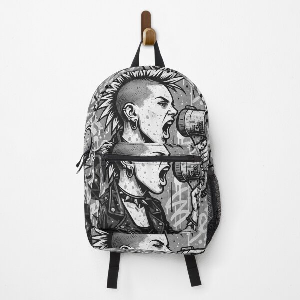 Item preview, Radical Voice Punk Activism - Black and White Grayscale Mohawk Street Art designed and sold by AldenTees.