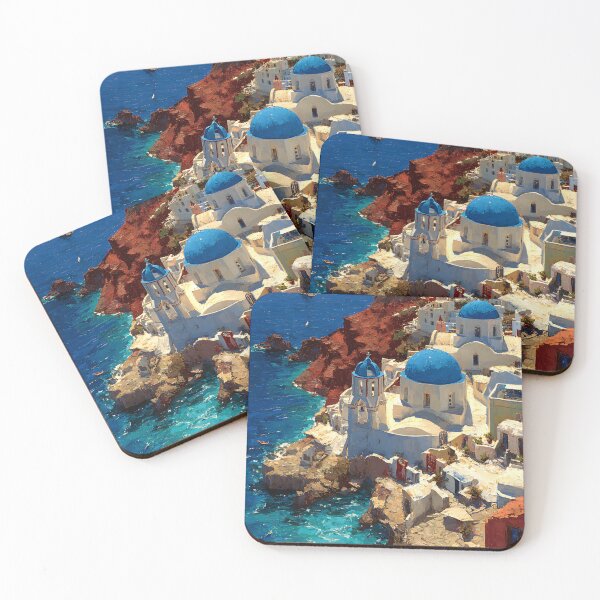 Item preview, Santorini Cliffside White Buildings with Blue Domes designed and sold by daila70.
