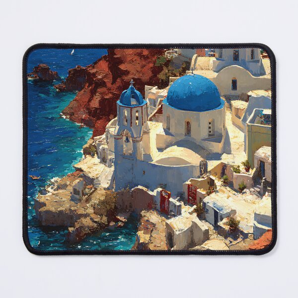 Item preview, Santorini Cliffside White Buildings with Blue Domes designed and sold by daila70.
