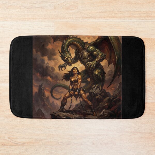 Item preview, Barbarian Woman captured by the Dark Dragon illustration fantasy art style designed and sold by Vintage Designs +.