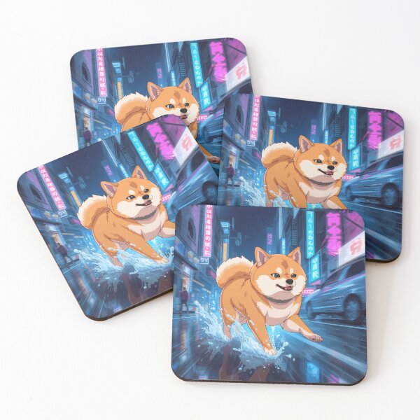 Item preview, Cyberpunk Shiba Runner – Neon Anime Dog in Rainy City designed and sold by Visualynx.