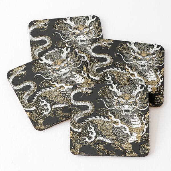 Item preview, Majestic Silver & Gold Chinese Dragon Black Art designed and sold by zzz888.