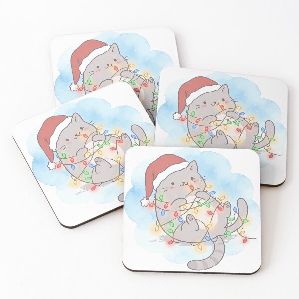 Item preview, Christmas Cat – Chubby Cat Tangled in Christmas Lights designed and sold by FestiveFelines.