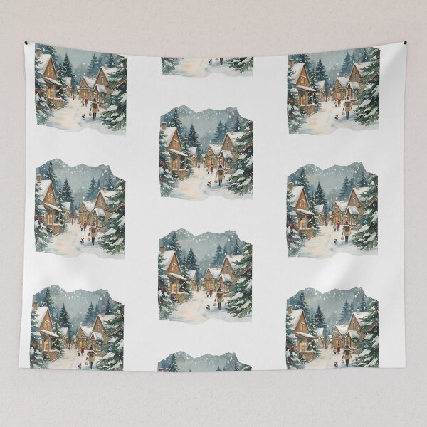 Item preview, Cozy Christmas Village Street – Peaceful Winter Snow Scene designed and sold by MiszungART.