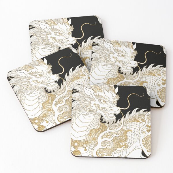 Item preview, Imperial Gold and White Chinese Dragon Line Art designed and sold by zzz888.