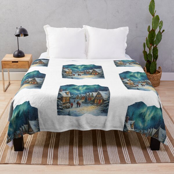 Item preview, Northern Lights Christmas Village – Magical Winter Night Art designed and sold by MiszungART.