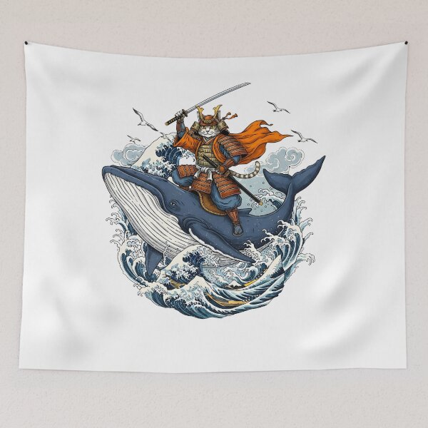 Item preview, Samurai Cat Riding a Whale designed and sold by Lineer22.