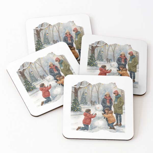 Item preview, Family Building Snowman – Heartwarming Christmas Winter Scene designed and sold by MiszungART.