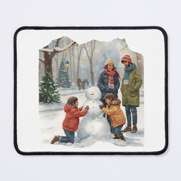 Item preview, Family Building Snowman – Heartwarming Christmas Winter Scene designed and sold by MiszungART.
