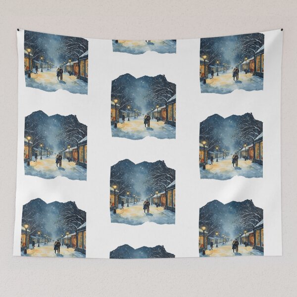 Item preview, Snowy Christmas Street at Night – Romantic Winter City Walk designed and sold by MiszungART.