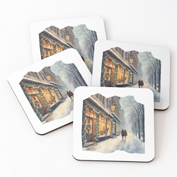 Item preview, Christmas Shopping Street – Cozy Winter City Snow Scene designed and sold by MiszungART.