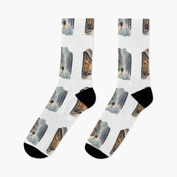 Item preview, Christmas Shopping Street – Cozy Winter City Snow Scene designed and sold by MiszungART.