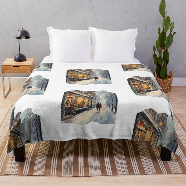 Item preview, Christmas Shopping Street – Cozy Winter City Snow Scene designed and sold by MiszungART.